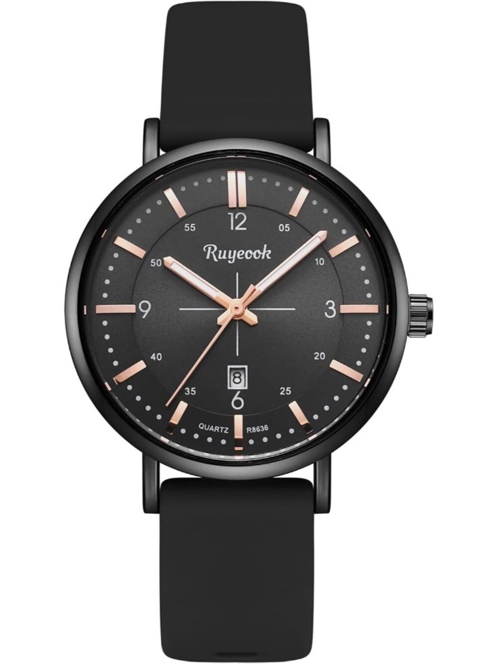 Women's Black Analog Quartz Silicone Band Calendar Date Display Wrist Watch